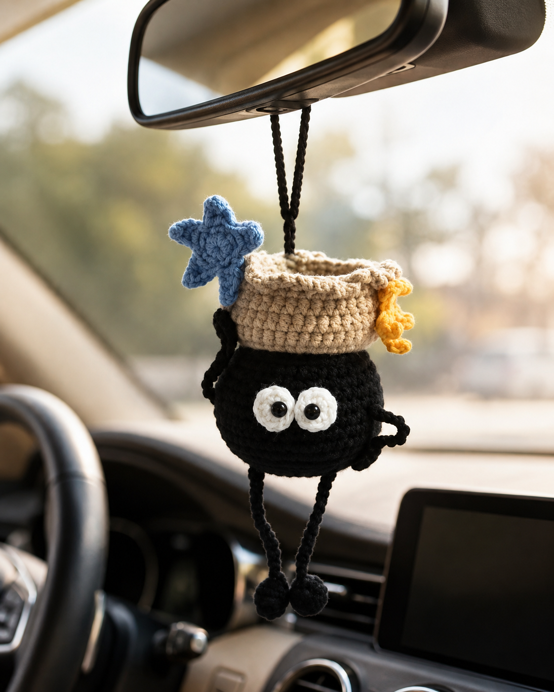 Cute Soot Fly Charm Gift Idea, Handmade Crochet Halloween Car Hanging Decor & Gift