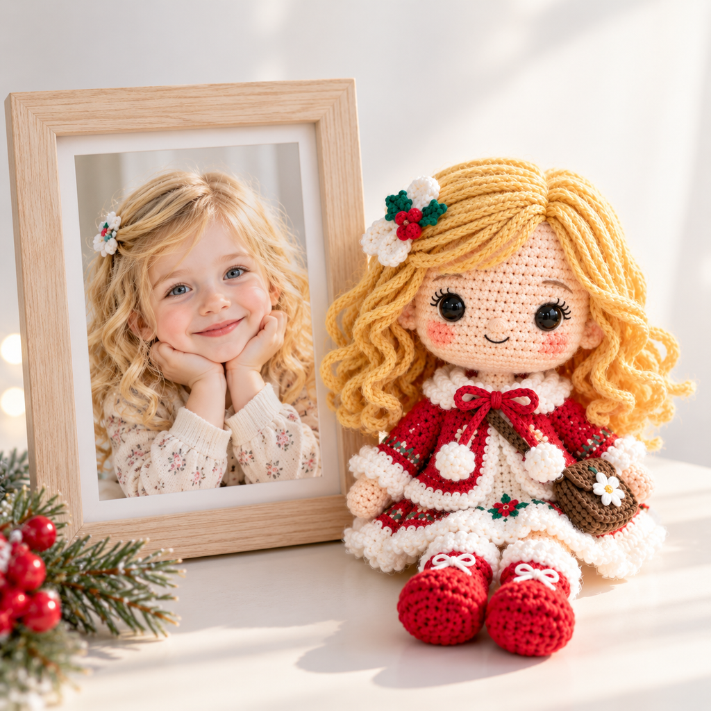 Personalized Crochet Christmas Doll | Custom Doll From Picture | Handmade Holiday Keepsake