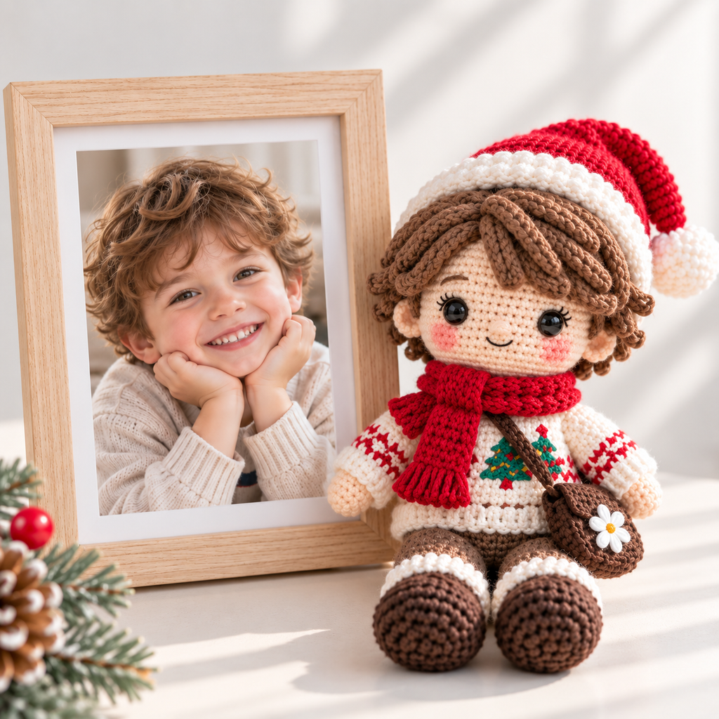 Personalized Crochet Christmas Doll | Custom Doll From Picture | Handmade Holiday Keepsake