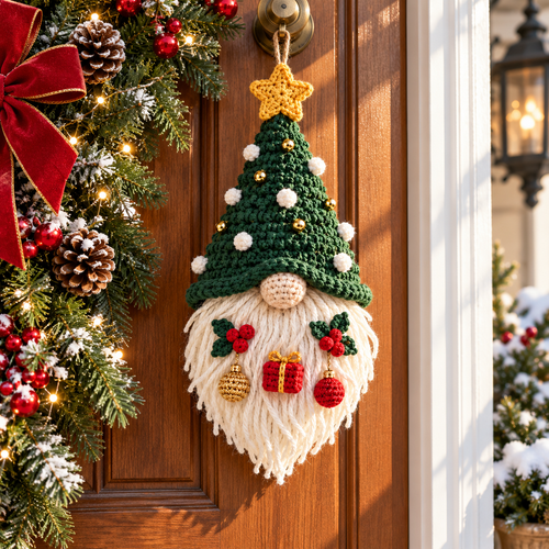 Crochet Christmas Gnome Hanging Decoration | Handmade Holiday Door Decor