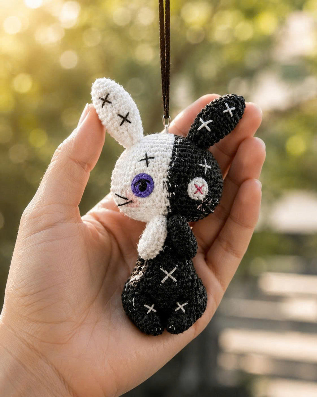 Crochet Halloween Bunny Car Hanging | Handmade Spooky Car Charm