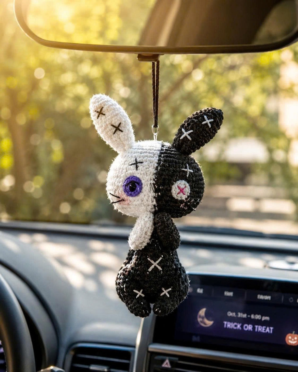 Crochet Halloween Bunny Car Hanging | Handmade Spooky Car Charm