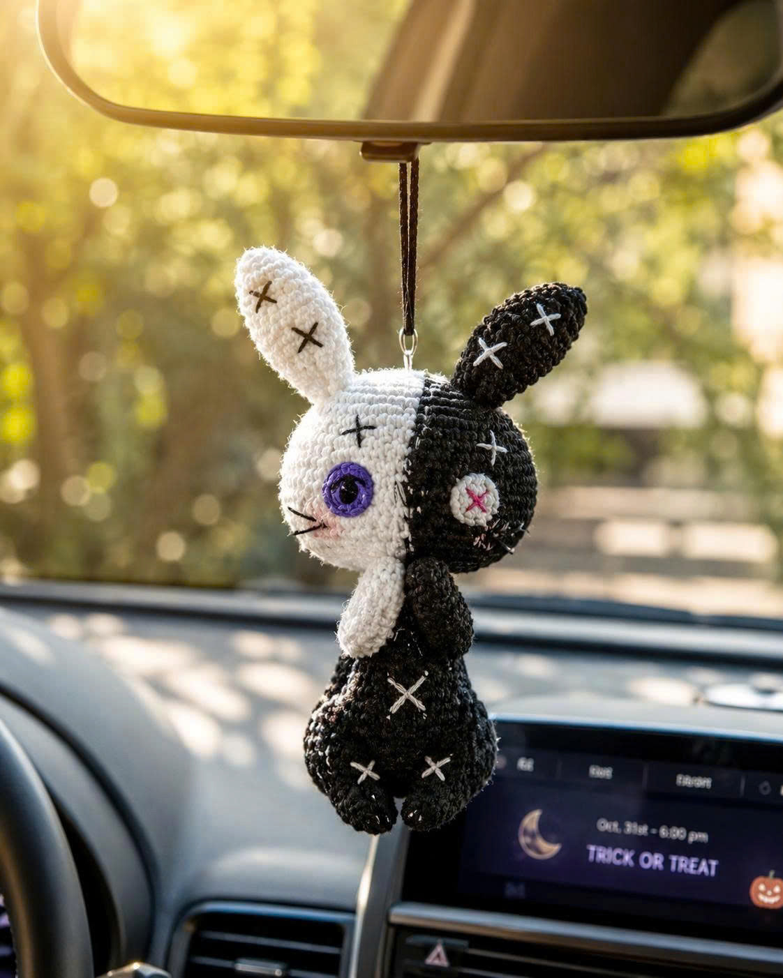 Crochet Halloween Bunny Car Hanging | Handmade Spooky Car Charm