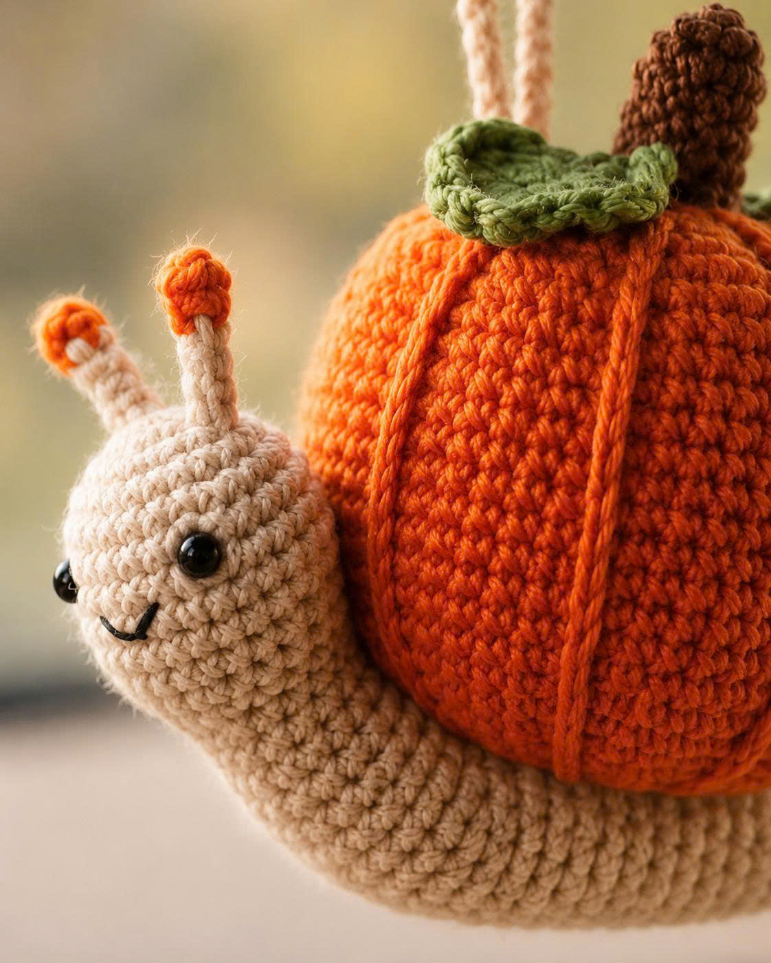 Crochet Halloween Pumpkin Snail Car Hanging | Handmade Fall Charm