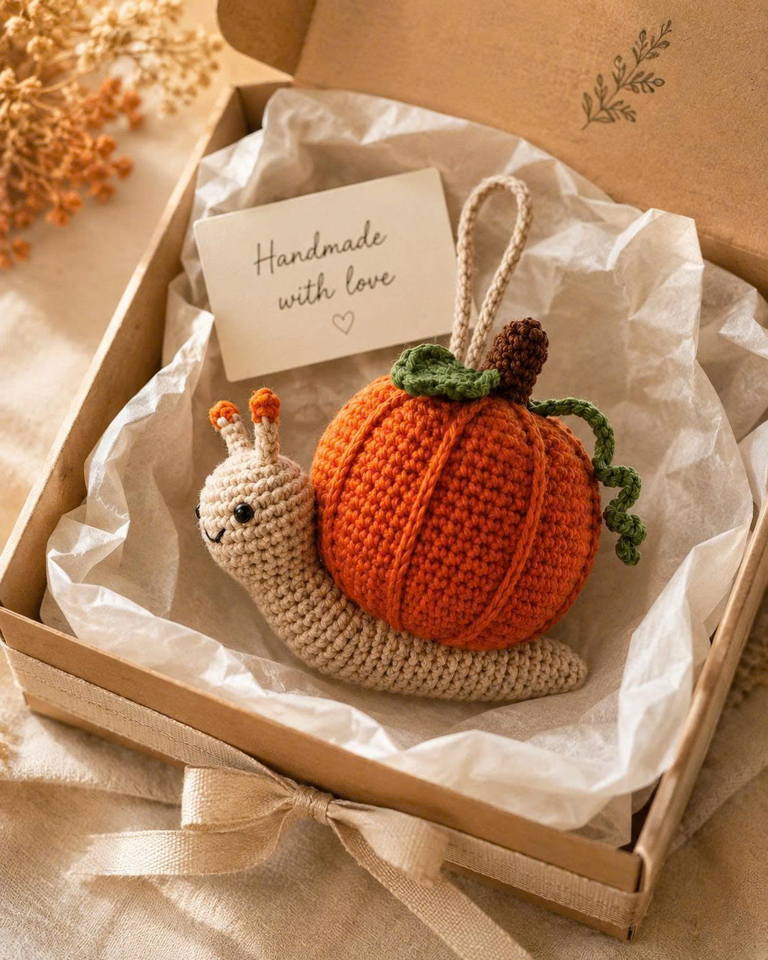 Crochet Halloween Pumpkin Snail Car Hanging | Handmade Fall Charm