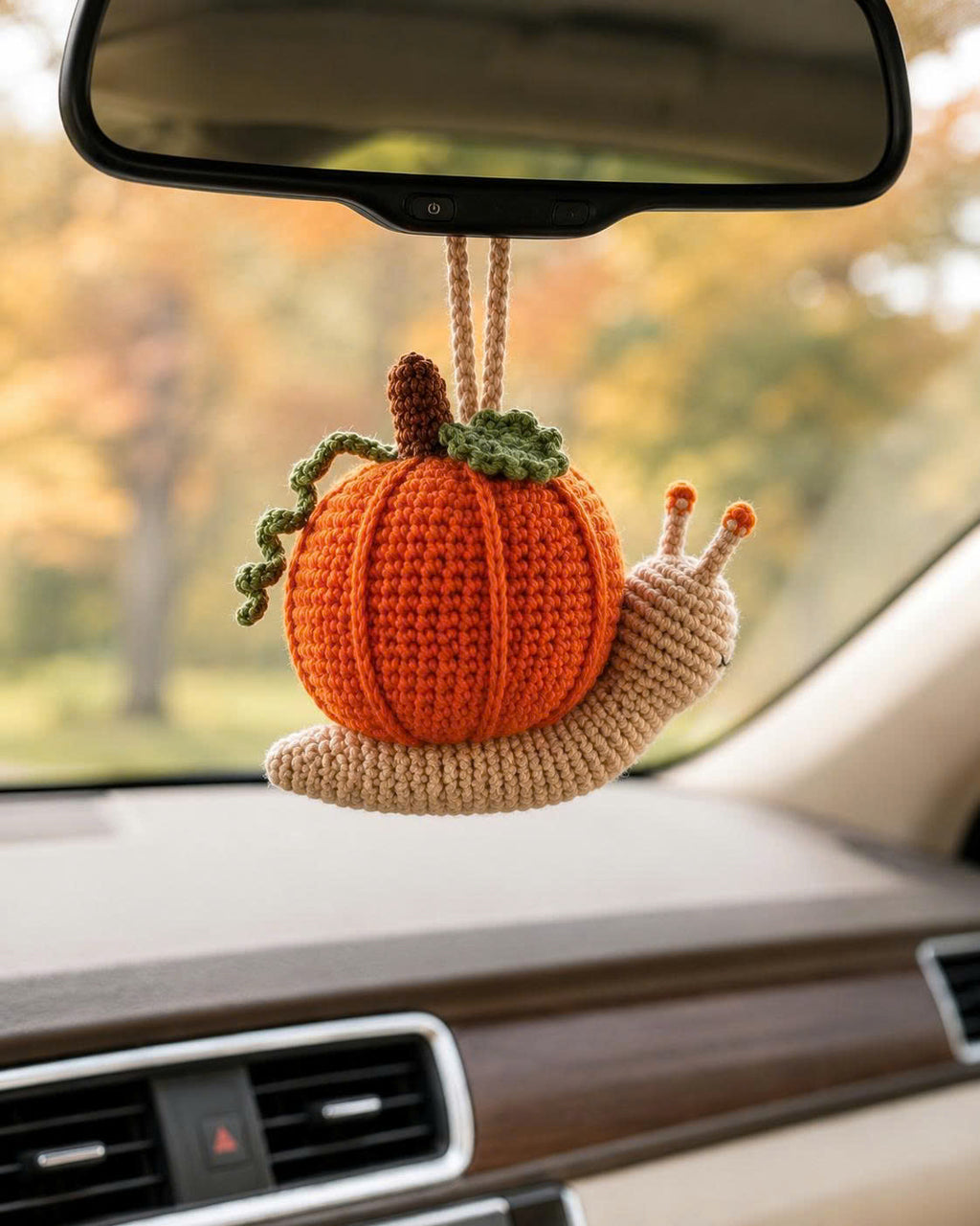 Crochet Halloween Pumpkin Snail Car Hanging | Handmade Fall Charm