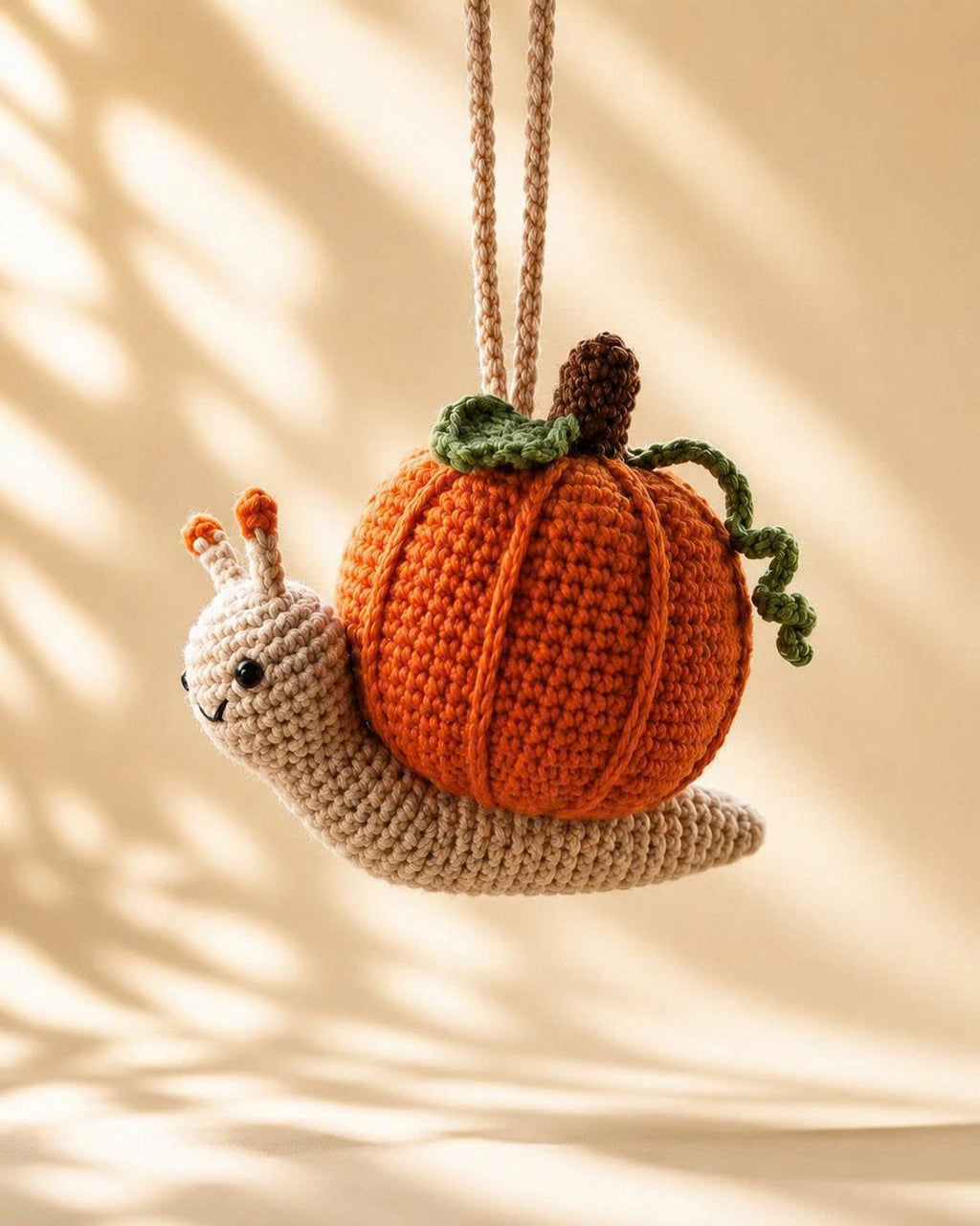 Crochet Halloween Pumpkin Snail Car Hanging | Handmade Fall Charm