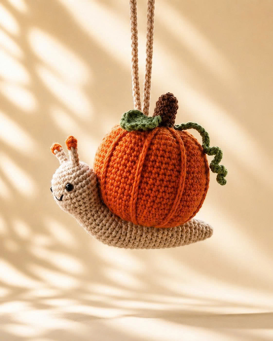 Crochet Halloween Pumpkin Snail Car Hanging | Handmade Fall Charm