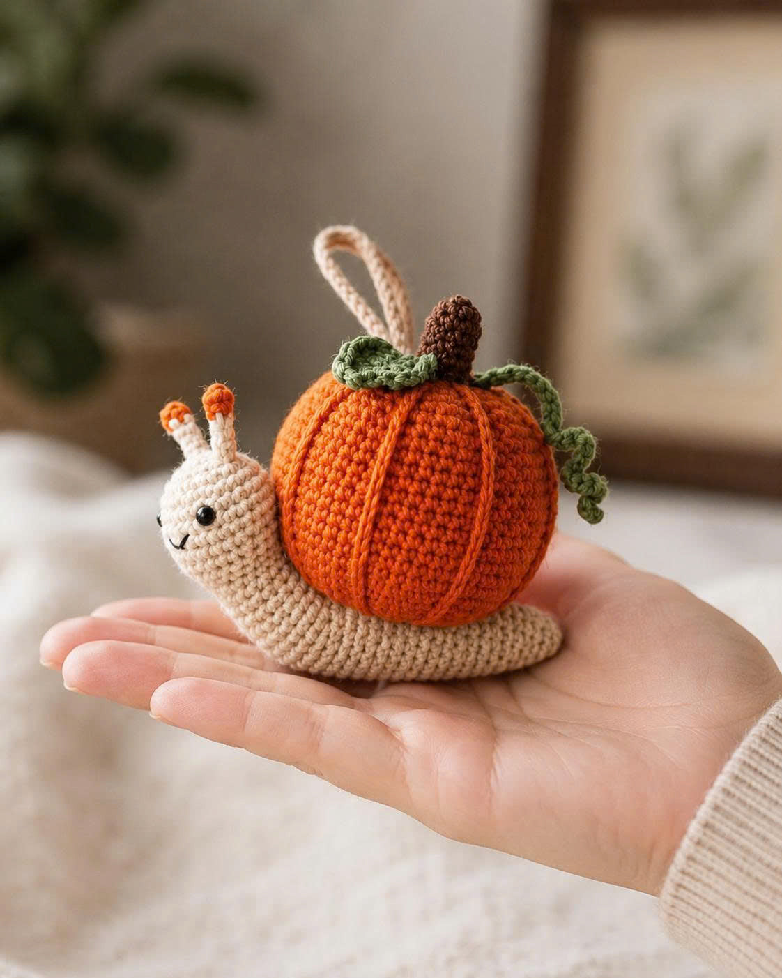 Crochet Halloween Pumpkin Snail Car Hanging | Handmade Fall Charm