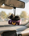 Crochet Cat Sleeping Book Car Hanging | Handmade Halloween Car Charm
