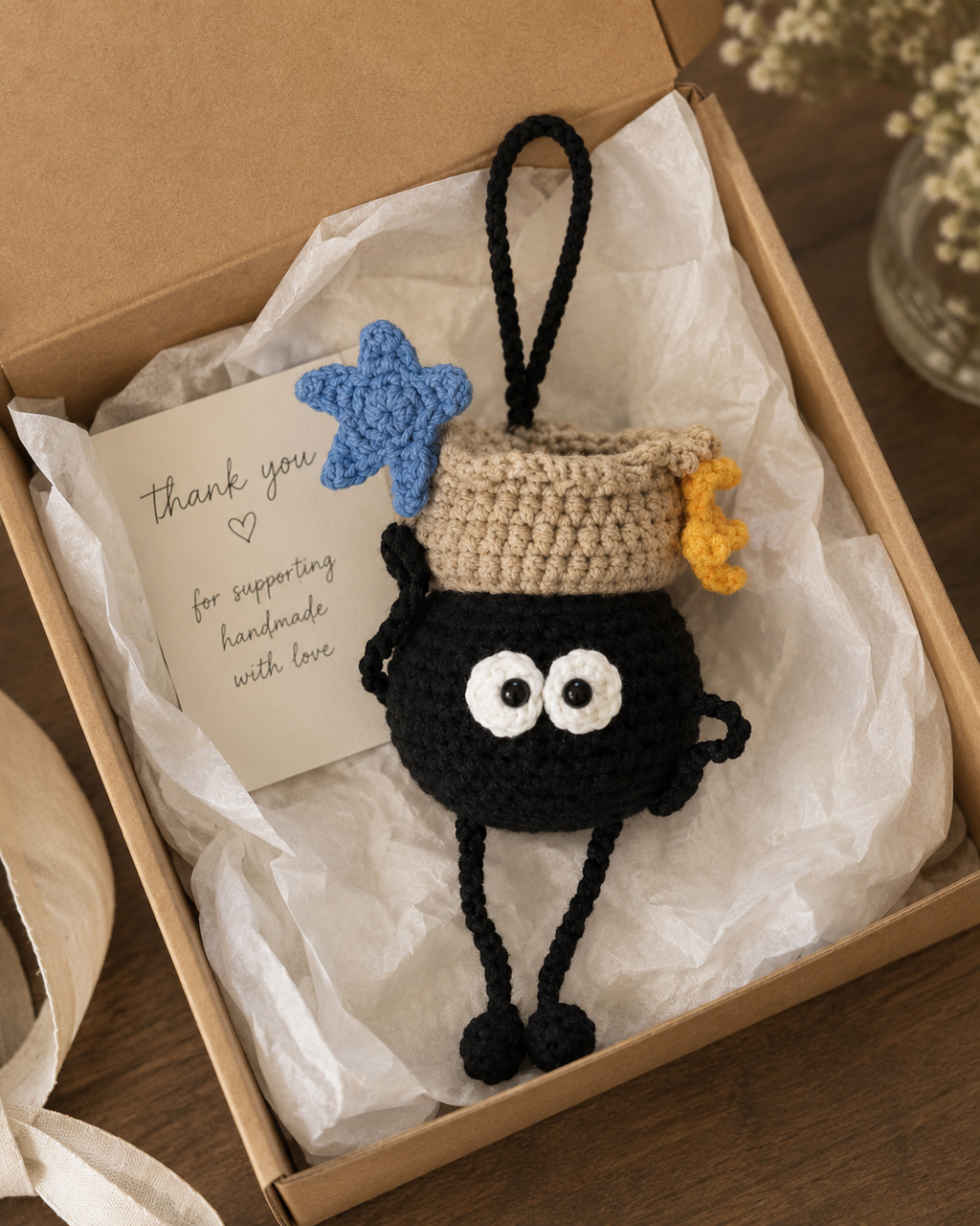 Cute Soot Fly Charm Gift Idea, Handmade Crochet Halloween Car Hanging Decor & Gift