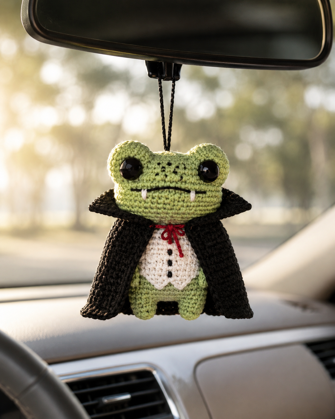 Crochet Halloween Frog Car Hanging | Handmade Halloween Car Charm