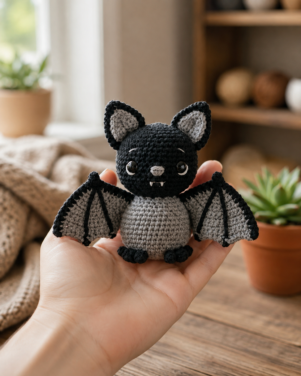 Handmade Crochet Bat Car Charm, Halloween Hanging Decor Gift For Bat Lovers