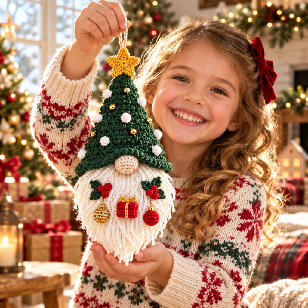 Crochet Christmas Gnome Hanging Decoration | Handmade Holiday Door Decor
