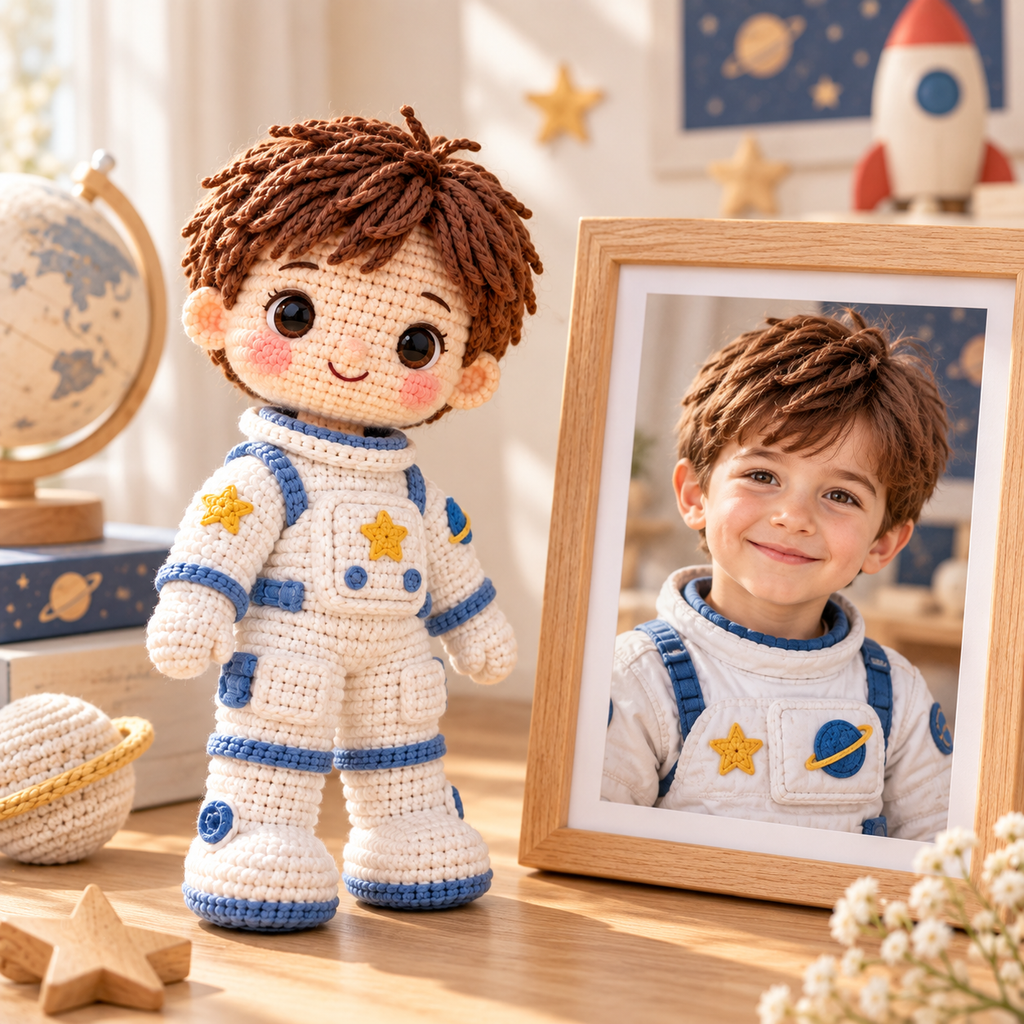 Personalized Astronaut Crochet Doll From Photo | Custom Space Gift Keepsake