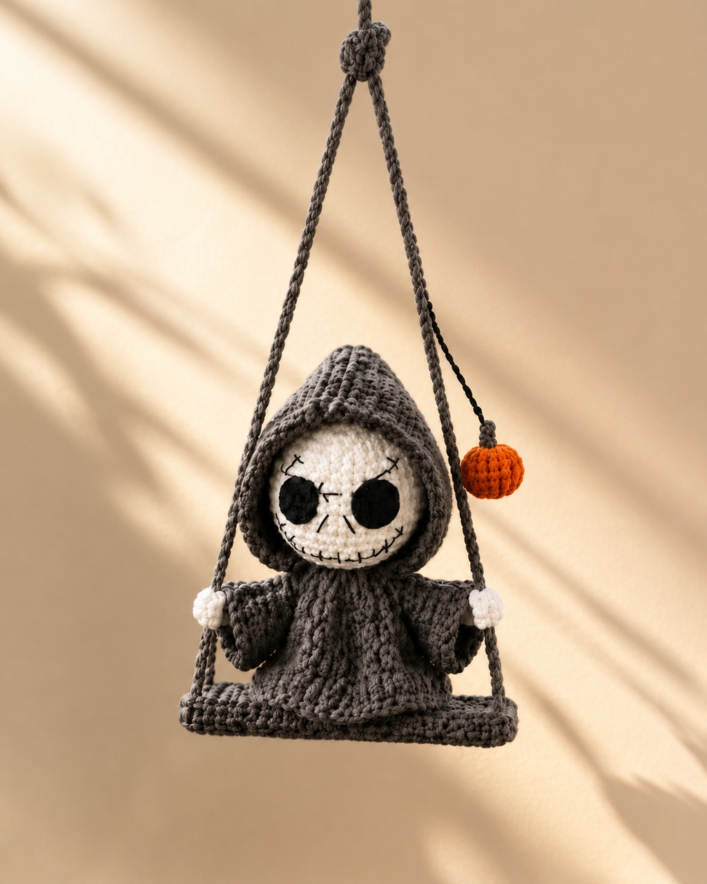 Handmade Halloween Death Car Charm Decor, Crochet Spooky Hanger Gift for Kids