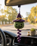Handmade Crochet Halloween Spinning Charm, Witch Hat Pumpkin Car Hanging Decor and Gift