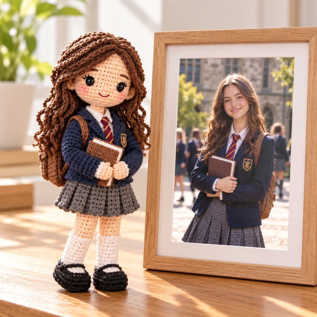 Personalized School Uniform Crochet Doll From Photo | Custom Student Gift Keepsake