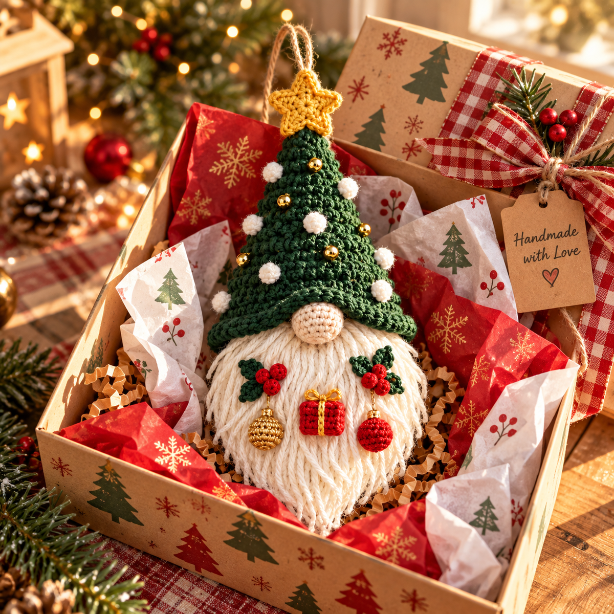 Crochet Christmas Gnome Hanging Decoration | Handmade Holiday Door Decor