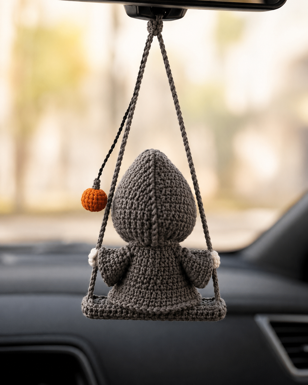 Handmade Halloween Death Car Charm Decor, Crochet Spooky Hanger Gift for Kids