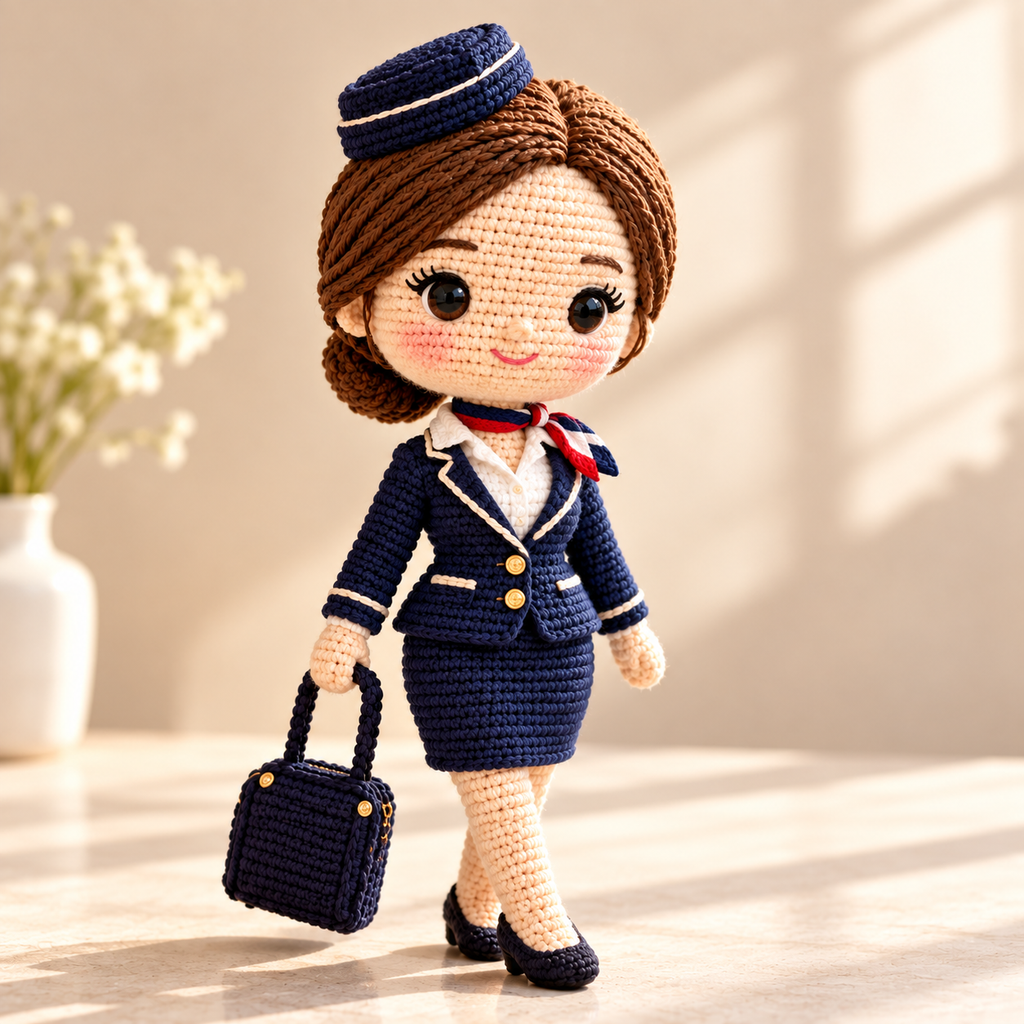 Personalized Flight Attendant Crochet Doll From Photo | Custom Handmade Gift