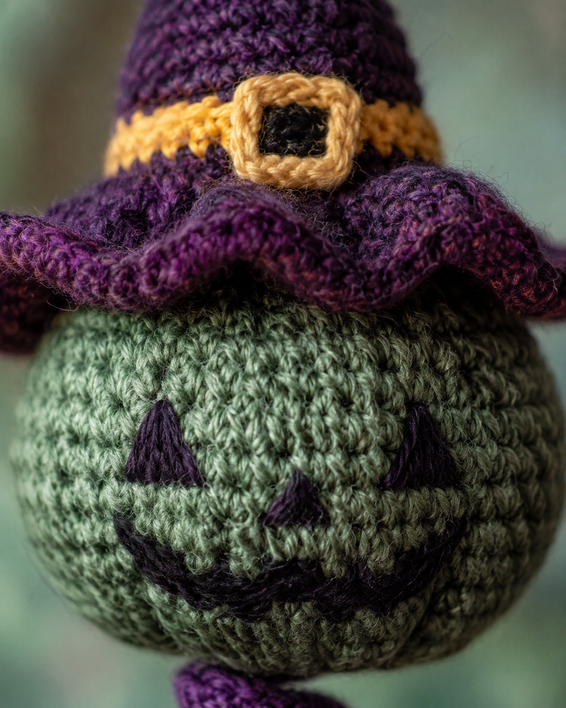 Handmade Crochet Halloween Spinning Charm, Witch Hat Pumpkin Car Hanging Decor and Gift