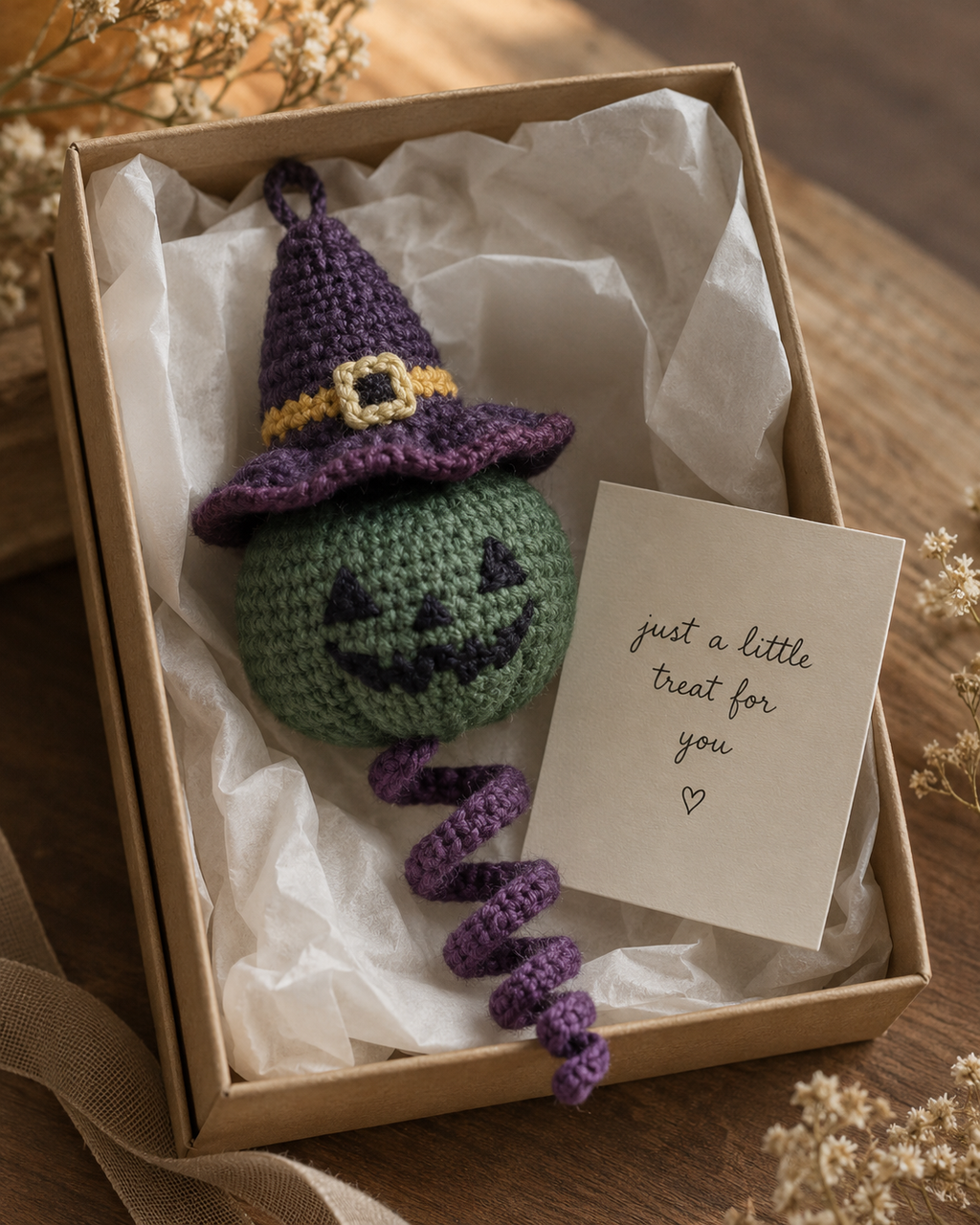 Handmade Crochet Halloween Spinning Charm, Witch Hat Pumpkin Car Hanging Decor and Gift