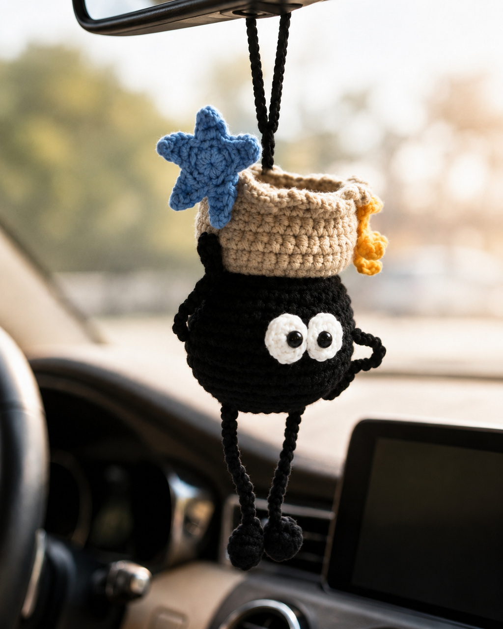Cute Soot Fly Charm Gift Idea, Handmade Crochet Halloween Car Hanging Decor & Gift