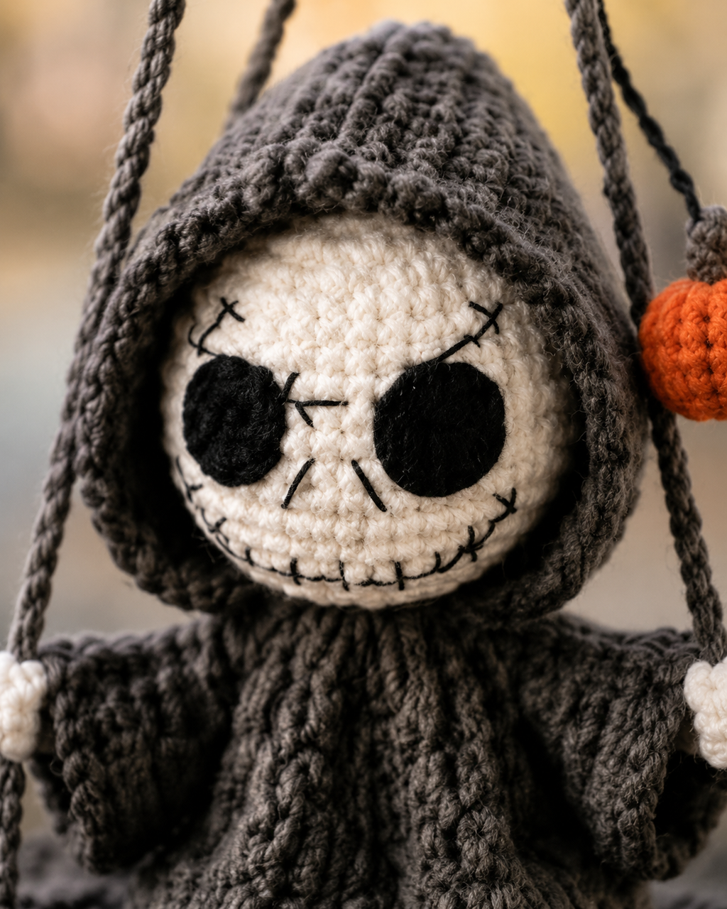 Handmade Halloween Death Car Charm Decor, Crochet Spooky Hanger Gift for Kids