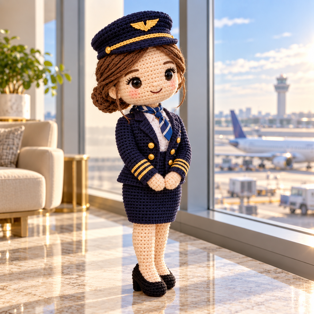 Personalized Pilot Crochet Doll From Photo | Custom Aviation Keepsake Gift