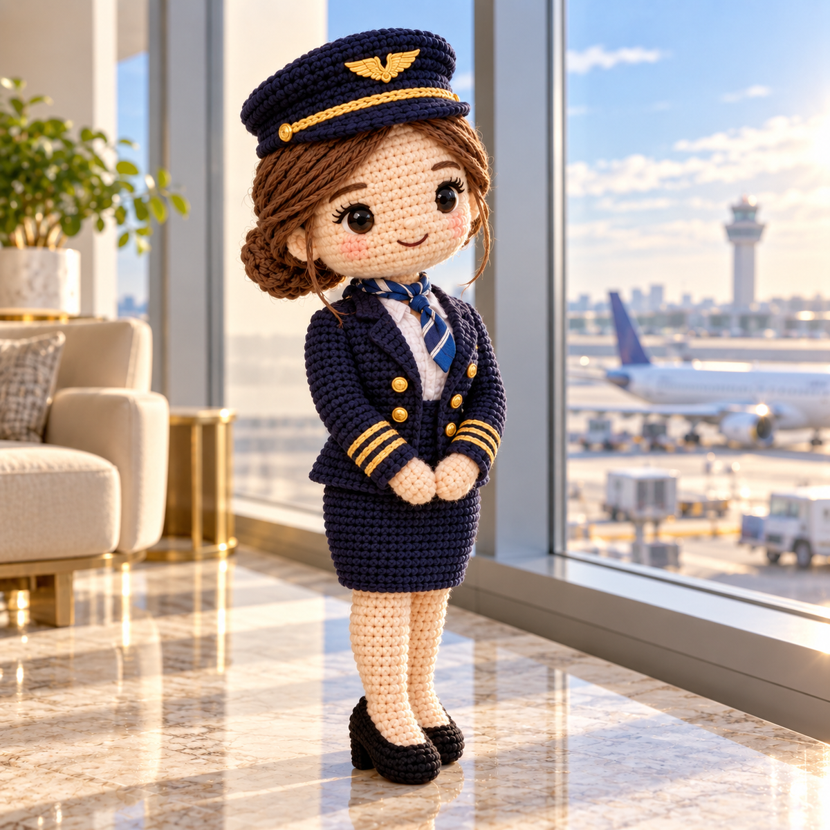 Personalized Pilot Crochet Doll From Photo | Custom Aviation Keepsake Gift