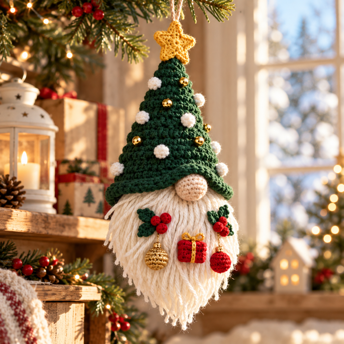Crochet Christmas Gnome Hanging Decoration | Handmade Holiday Door Decor
