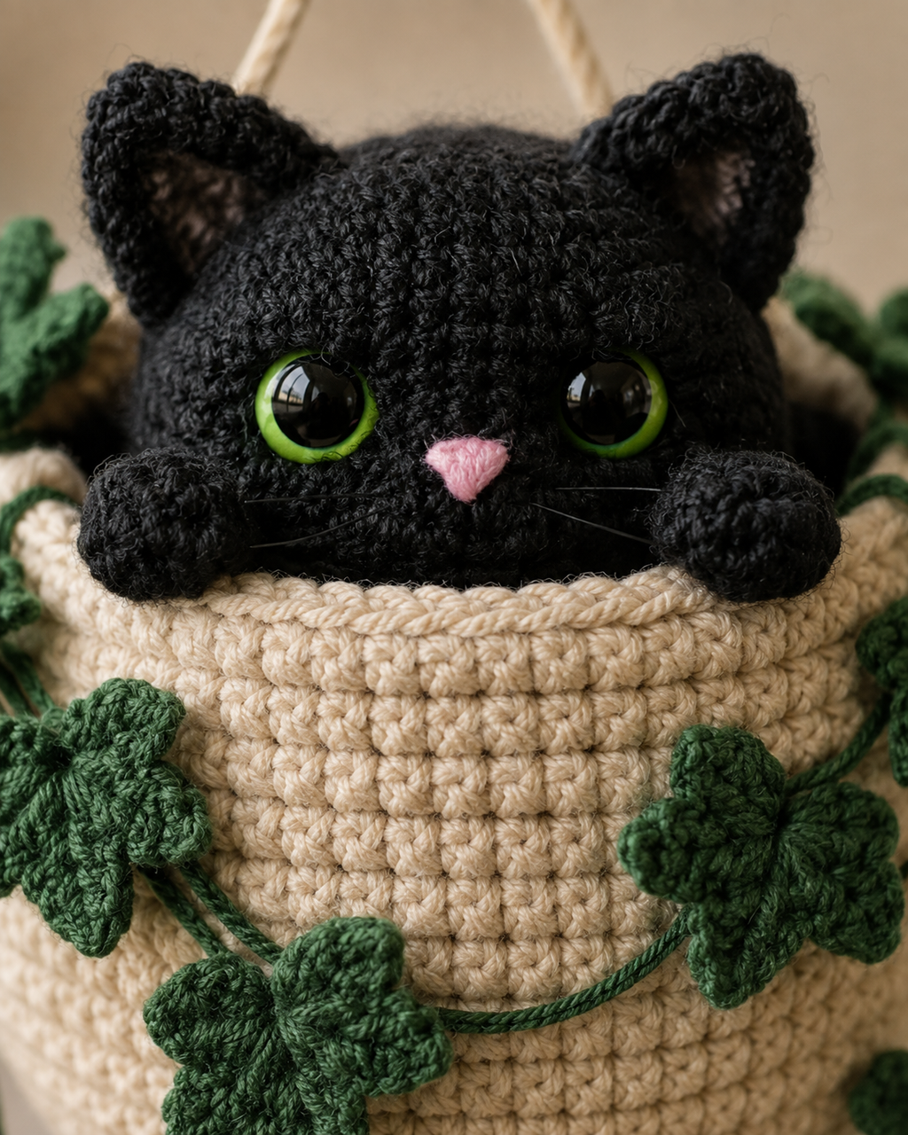 Handmade Crochet Cat Hanging Pot, Cute Halloween Gift & Car Hanging Decoration
