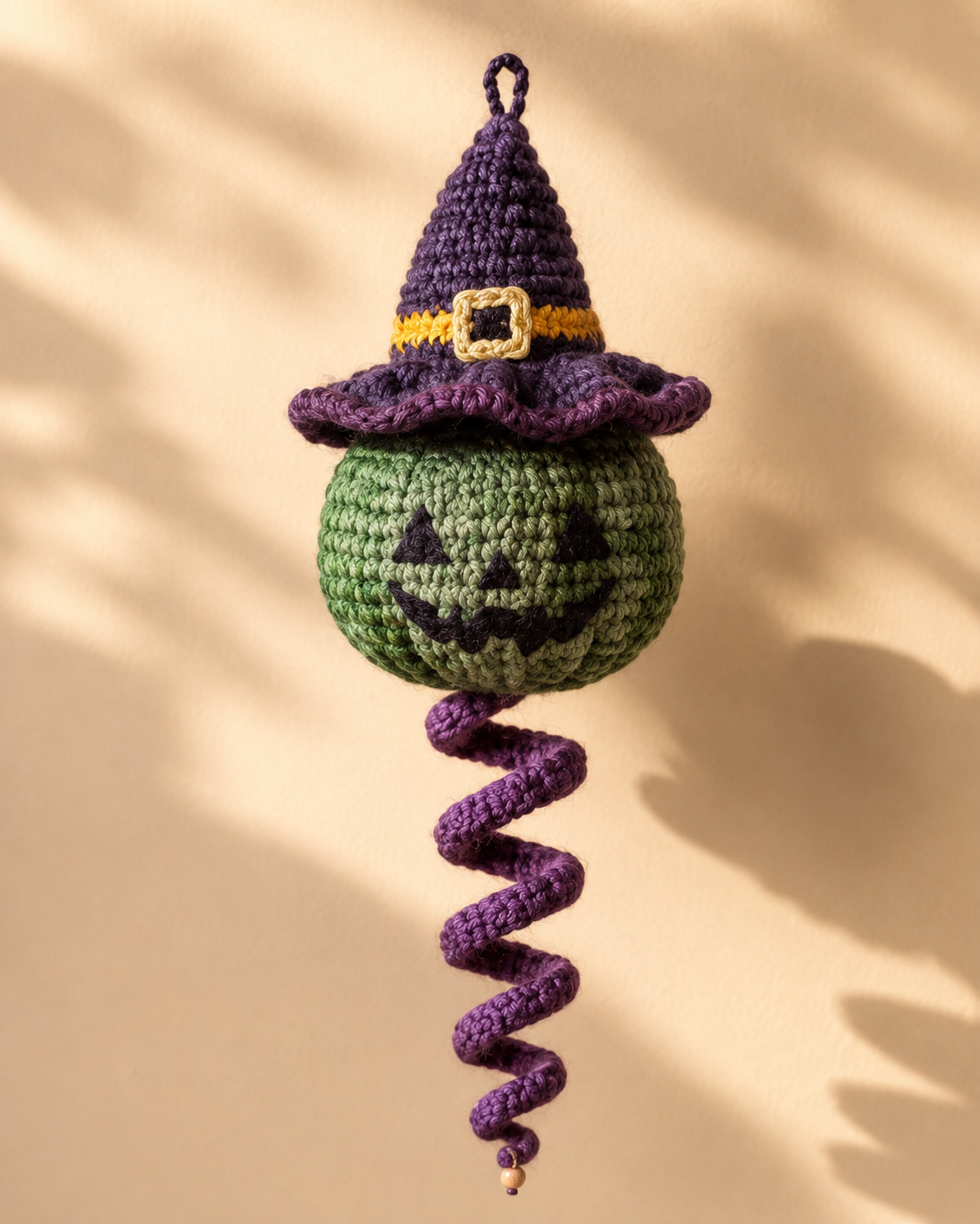 Handmade Crochet Halloween Spinning Charm, Witch Hat Pumpkin Car Hanging Decor and Gift
