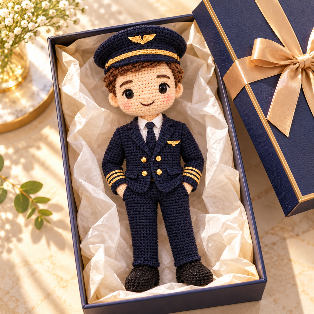Personalized Pilot Crochet Doll From Photo | Custom Aviation Keepsake Gift