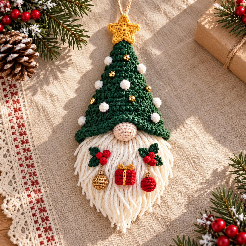 Crochet Christmas Gnome Hanging Decoration | Handmade Holiday Door Decor