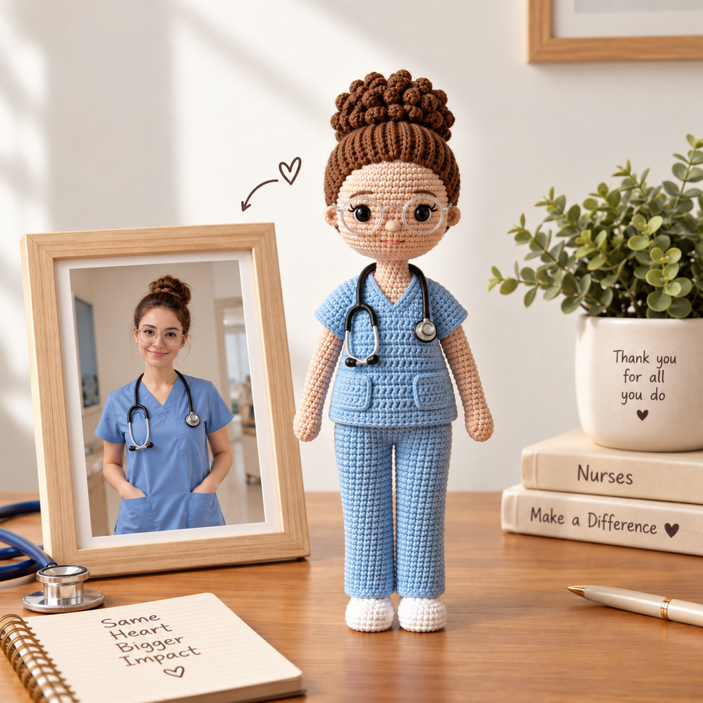 Custom Crochet Nurse Doll From Photo – Personalized Nurse Gift Idea
