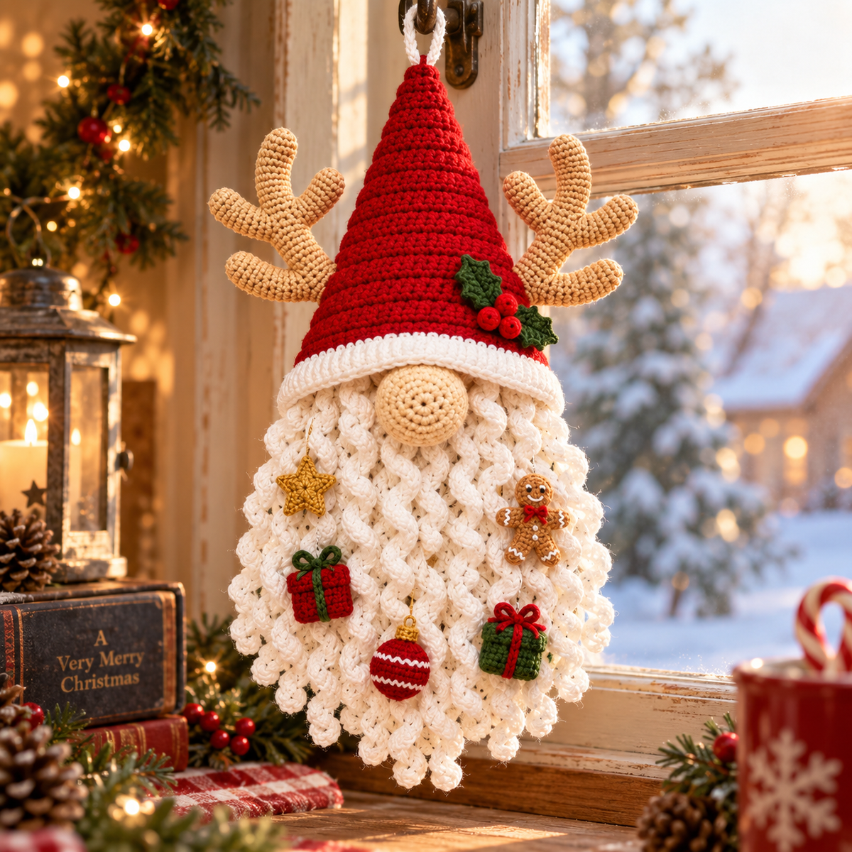 Crochet Christmas Gnome Door Hanging - Handmade Holiday Decor