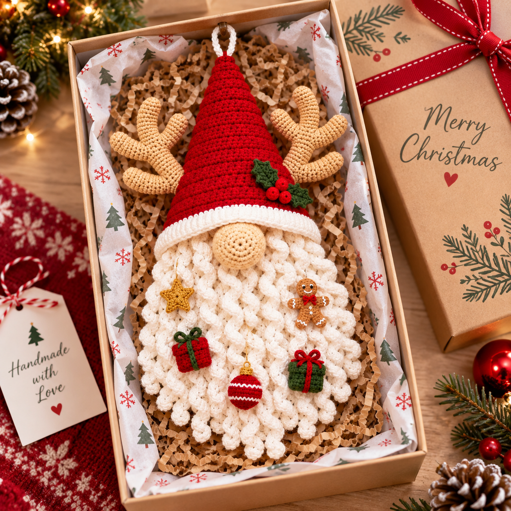 Crochet Christmas Gnome Door Hanging - Handmade Holiday Decor