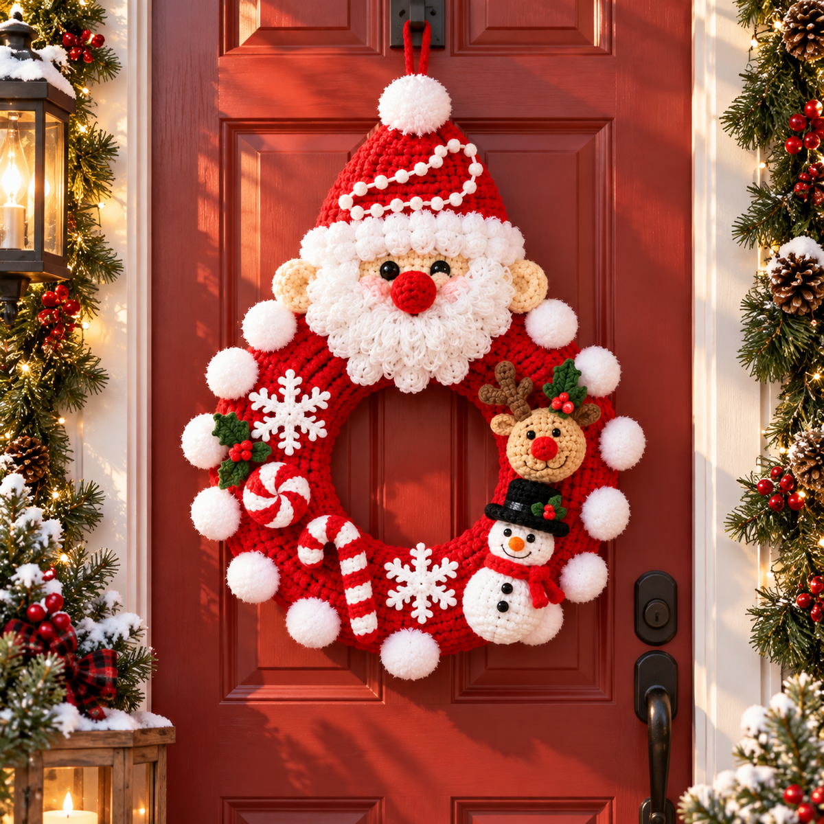 Santa Christmas Wreath – Handmade Crochet Door Decor
