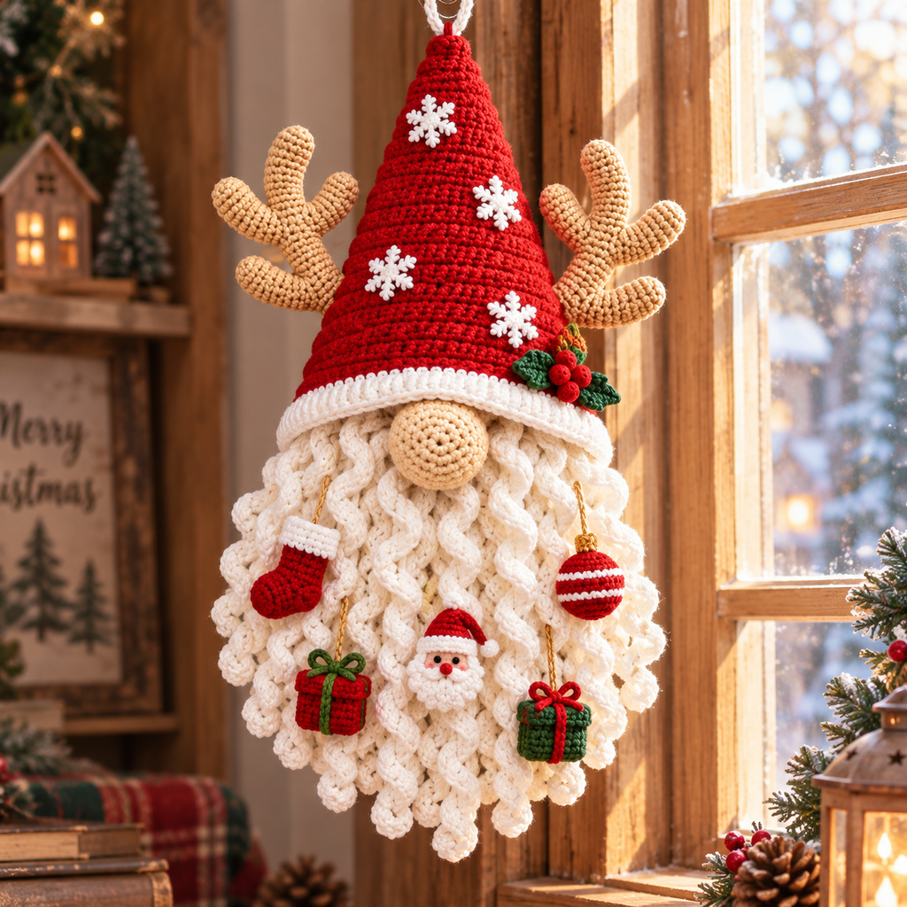 Santa Christmas Door Hanging | Handmade Crochet Holiday Decoration
