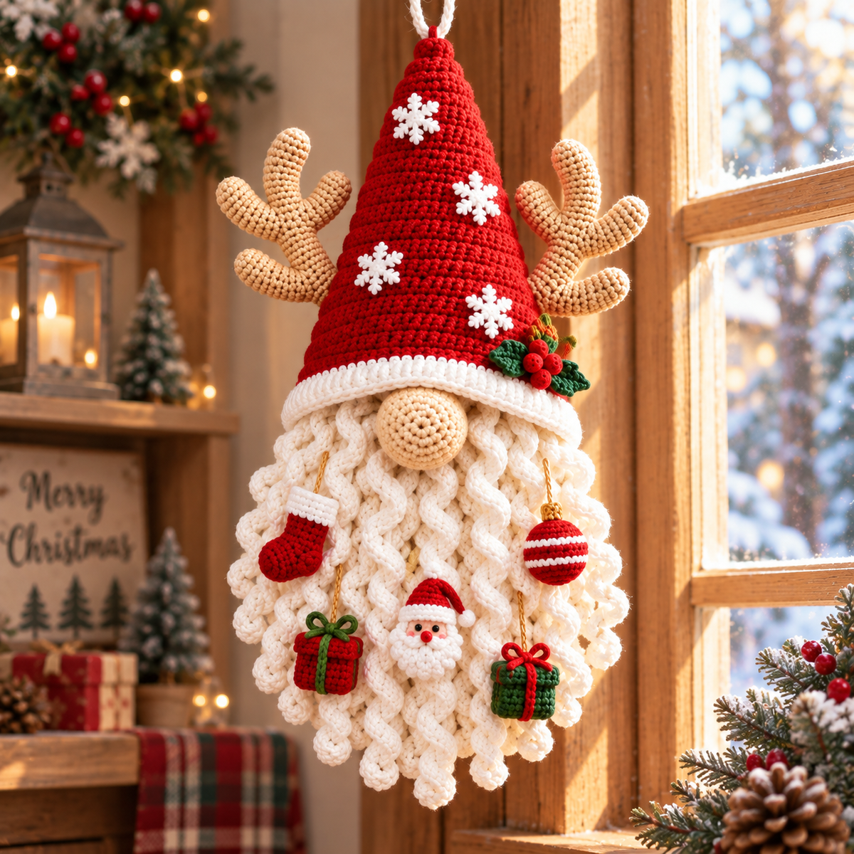 Santa Christmas Door Hanging | Handmade Crochet Holiday Decoration