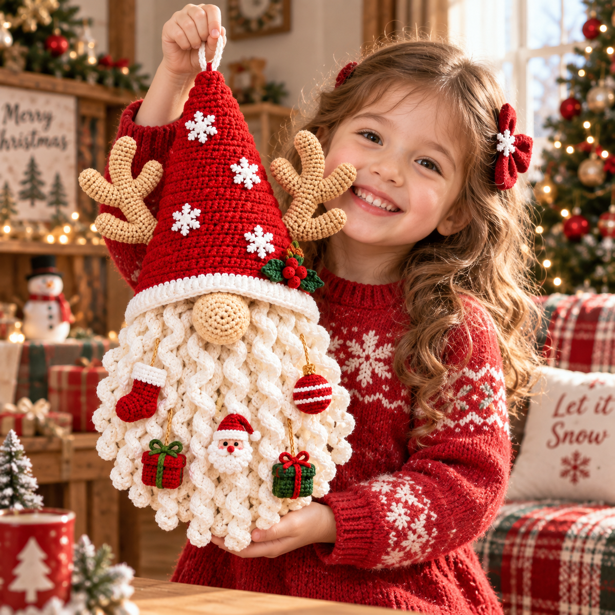 Santa Christmas Door Hanging | Handmade Crochet Holiday Decoration