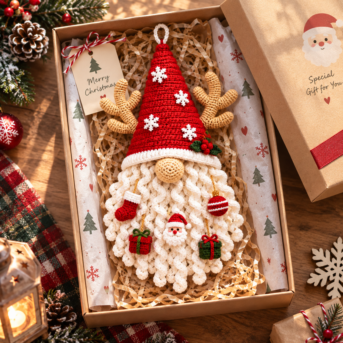 Santa Christmas Door Hanging | Handmade Crochet Holiday Decoration