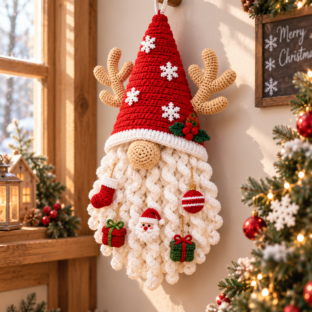 Santa Christmas Door Hanging | Handmade Crochet Holiday Decoration