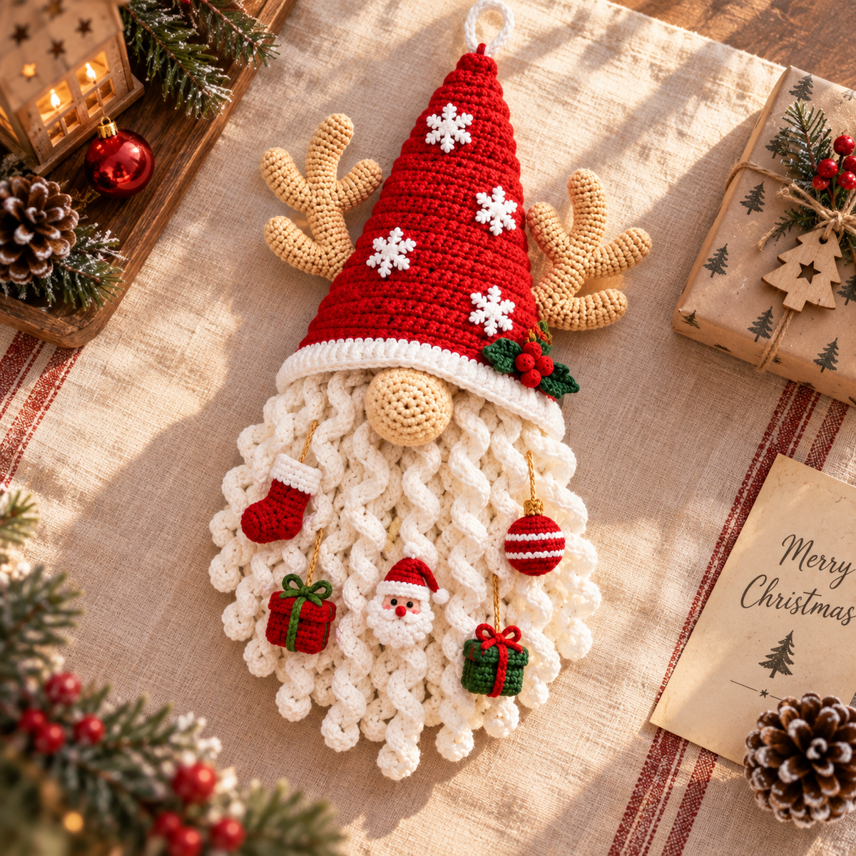 Santa Christmas Door Hanging | Handmade Crochet Holiday Decoration