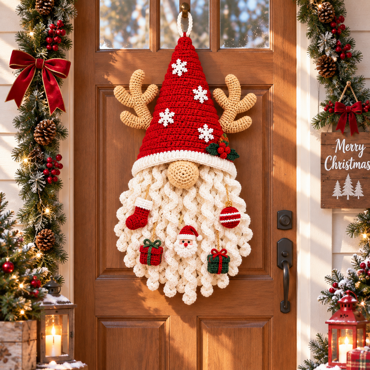 Santa Christmas Door Hanging | Handmade Crochet Holiday Decoration