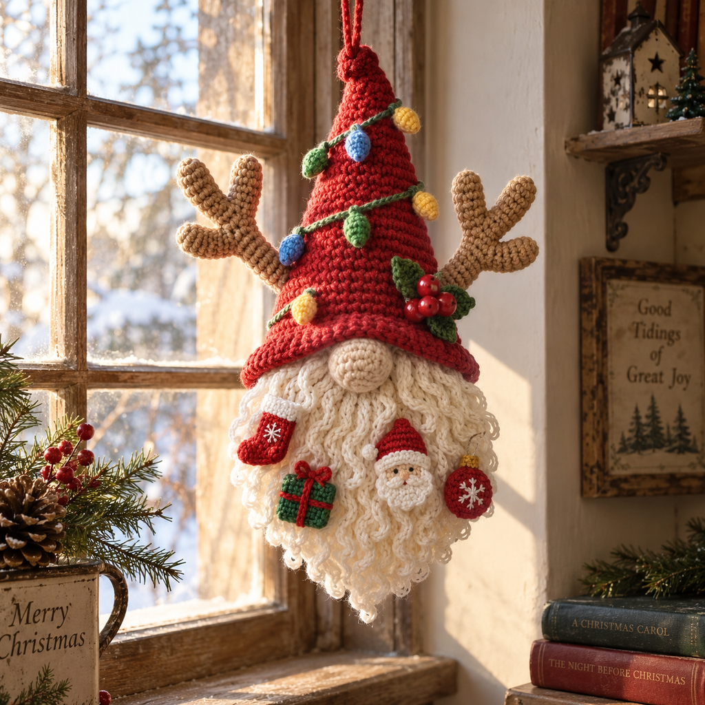 Handmade Christmas Wall Hanging | Crochet Holiday Gnome Decor &amp; Winter Gift