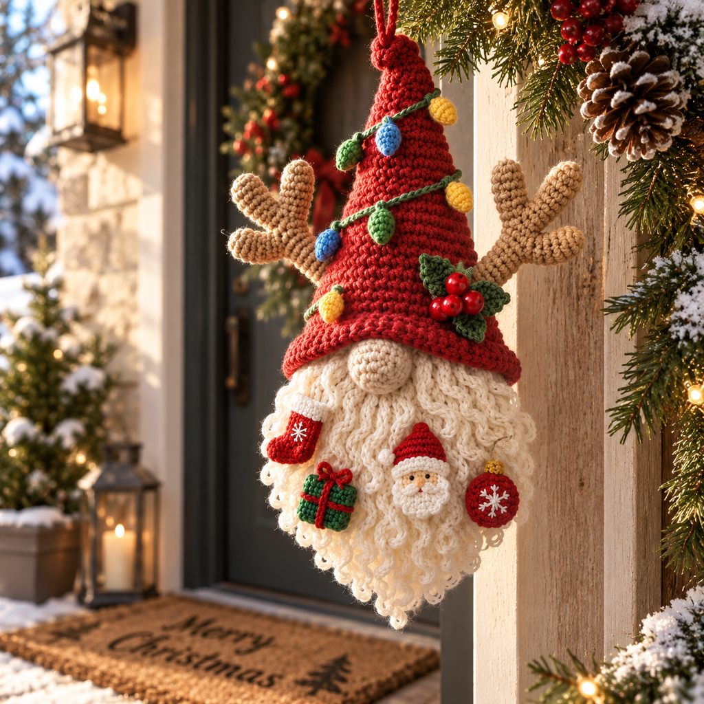 Handmade Christmas Wall Hanging | Crochet Holiday Gnome Decor &amp; Winter Gift