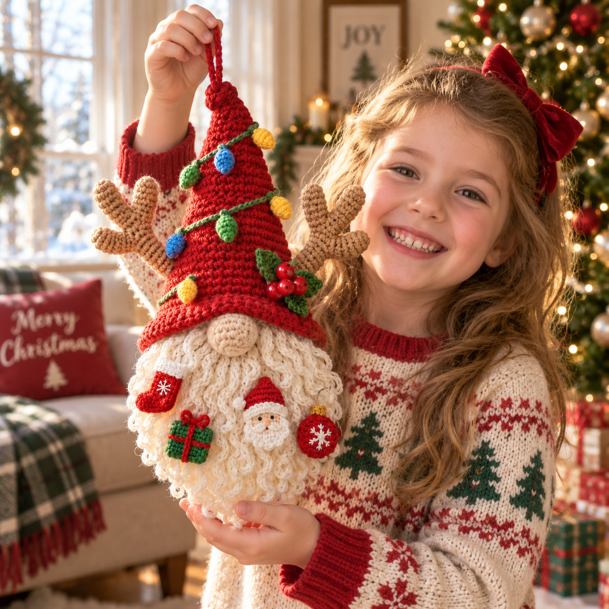 Handmade Christmas Wall Hanging | Crochet Holiday Gnome Decor &amp; Winter Gift